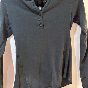 Long Sleeve Ribbed Henley Top - Black